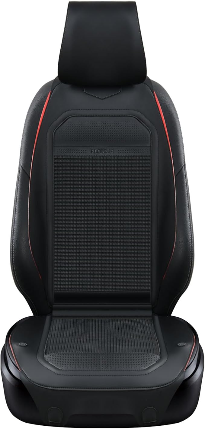 FLORICH Front Car Seat Covers Leather Seat Covers Waterproof Seat Cushion Protector Universal Fit for Cars SUV Truck Van, Black&Red, 1PCS