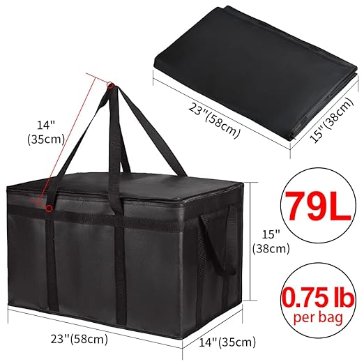 CIVJET Insulated Food Delivery Bag, XXXL Insulated Reusable Grocery Cooler/Hot Bags, Tote Bag for Shopping/Travel, Catering Bag 22x14x13, Black, 3-Pack