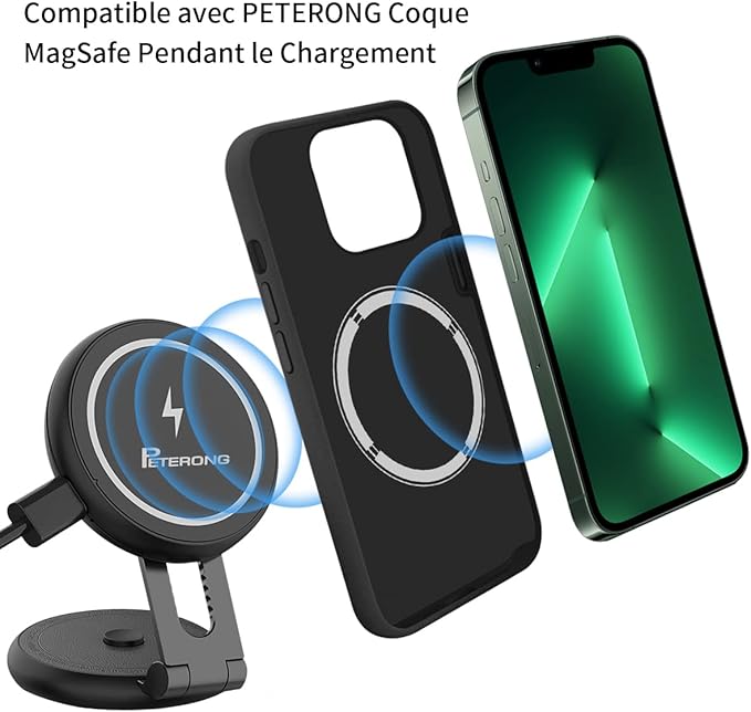 Magnetic Wireless Car Charger Mount Compatible with MagSafe Designed for Tesla Model, 15W Fast Charging Magnetic Car Phone Mount Foldable Invisible Dashboard for iPhone 16/15/14/13/12(Black)
