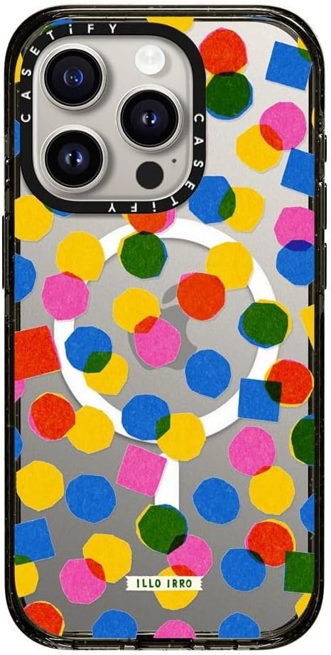 CASETiFY Impact iPhone 15 Pro Case [Slim/Compatible with Magsafe / 8.2 ft. 4X Military Grade Drop Protection] - Riso Polka by ILLO IRRO/Asahi Nagata - Clear Black