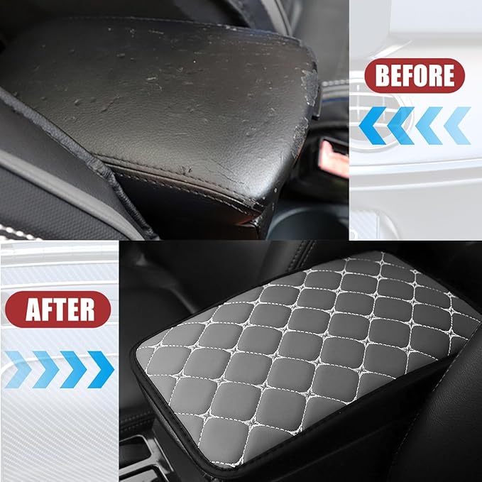 Car Center Console Cushion Pad, PU Leather Vehicle Armrest Cover Protector, Anti-Scratch Automotive Interior Arm Rest Seat Box Mat Accessories, Universal for SUV Sedan Truck (Gray)