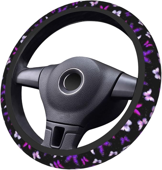 Butterfly Purple Steering Wheel Cover Butterflys Steering Wheel Cover Accessories Universal 2 Pieces Car Coasters Anti Slip Car for Men Women