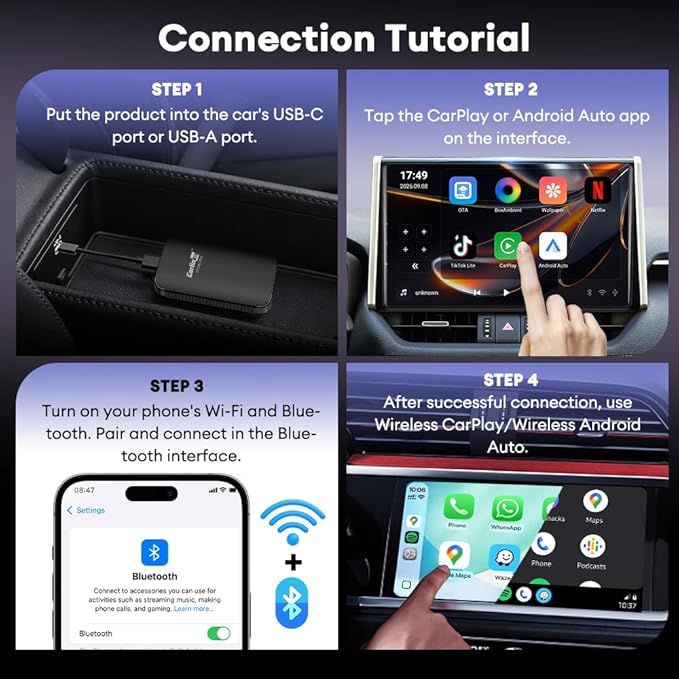 Carlinkit CP2A Pro Wireless CarPlay Adapter- Supports for Netflix/YouTube/TikTok Lite Streaming for Factory Wired CarPlay Cars, Wireless Android Auto & Car Play Dongle, USB-A/C, Online Upgrade