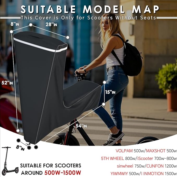 Universal Electric Scooter Cover, Outdoor Waterproof and Dustproof Scooter Covers, Adults/Kids Electric Scooter Storage cover, L54xW28xH52 Inch, Suitable for 300W to 2000W Electric Scooters, Black