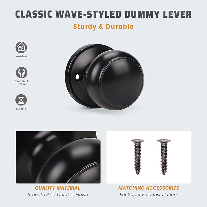 KNOBWELL 4 Pack Black Dummy Door Knob, Single Sided Handle for Closets, French Double Doors, and Pantry, Matte Black One Side Non-Turning Interior Push/Pull Door Knob