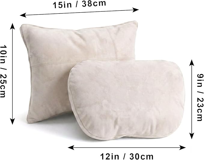 2PCS Car Pillow for Car Neck Pillow for Driving Seat Neck Support Soft Cushion Back Support Head-Rests for Vehicle Sleeping with Elastic Adjustment Strap (Beige, Head and Lumbar)