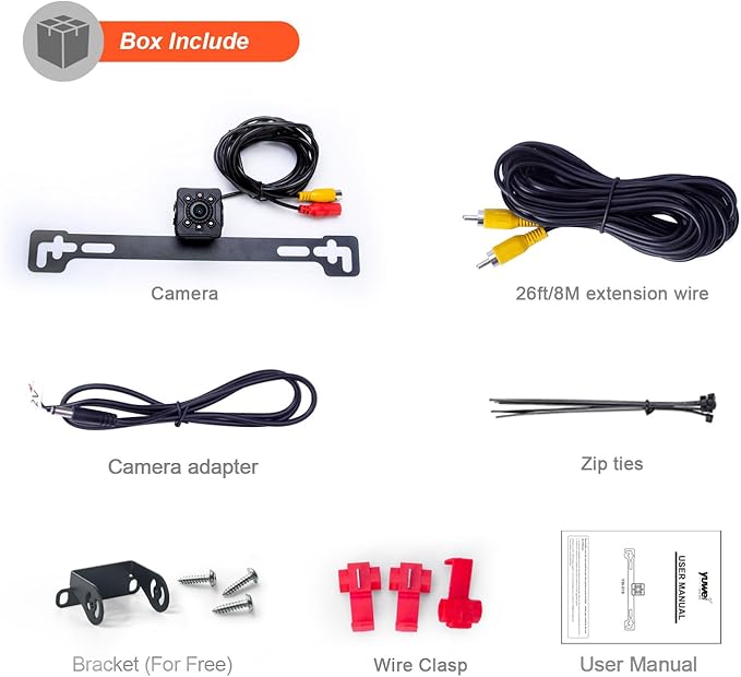 180° Wide Angle Reverse Camera with Night Vision, IP69K Waterproof Rear View Camera with 5 LED Lights, CVBS/AHD Signal, Parking Guidelines, Front/Rear Mount, 26ft Cable – Universal for Car Truck RV