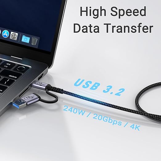 Android Auto USB C Cable 2-in-1 [1.5ft, 2Pack] 240W Max USB 3.1 Gen 2 Fast Charging CarPlay Cable, Compatible with iPhone 16 15 Pro Max, Galaxy S23 S22 Ultra Note 20, SSD