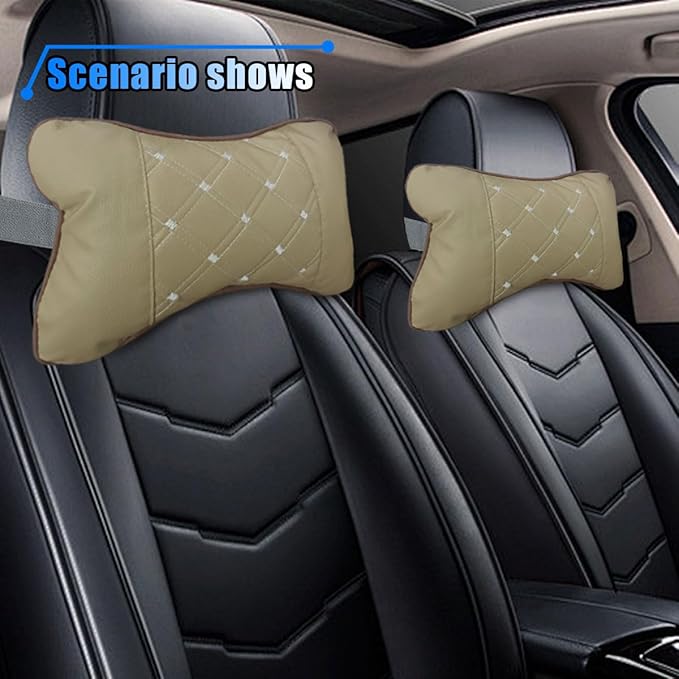 2PCS Car Neck Pillow, Breathable Car Head Neck Rest Cushion, Soft Pillow for Relieving Stiffness, Comfort Car Seat Neck Support Pillow (Beige)