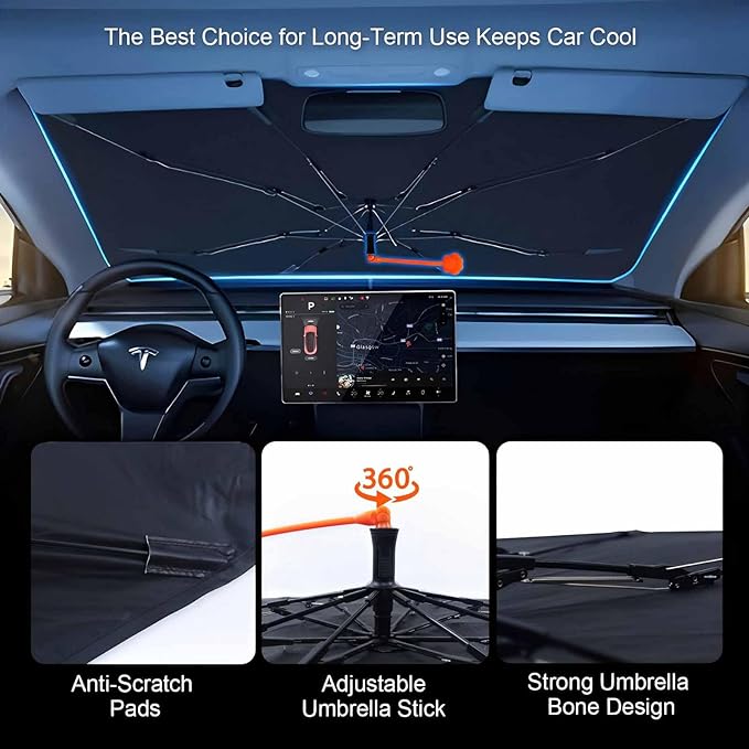 CHILL·TEK Car Windshield Sun Shade Umbrella, Abstract Colorful Foldable Umbrella Sunshade for Front Window UV Reflector Protection Auto Shades Cover blue 1 57x31 In