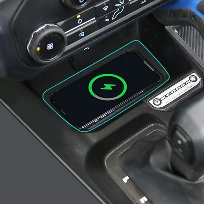 Console Wireless Charging Pad 15W for Ford Bronco 2021 2022 2023 2024 2/4-Door Accessories, Upgraded Silent Fan Cooling FCC Certification,Wireless Charger Hidden Charging