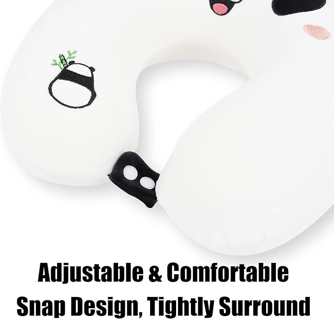 Sexysamba Cartoon Headrest & Neck Pillow for Kids Boys & Girls, Teens, Travel Accessories for Airplane, Car, Recline, Memory Foam Cute Travel Pillow with Sleep Eye Mask - Panda