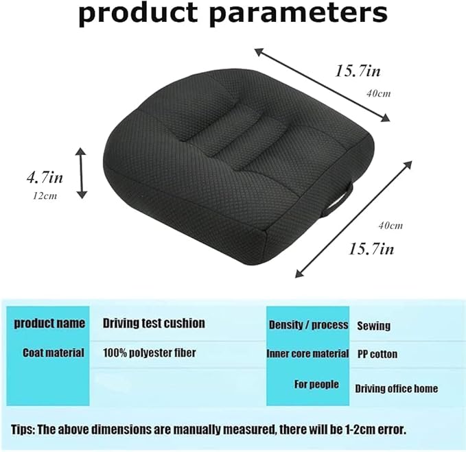 Car Booster Seat Booster Height Lifting Pad Breathable Mesh Portable Car Seat Cushion for Fatigue for Trucks, Cars, SUVs, Office Chairs, Wheelchair (Black)