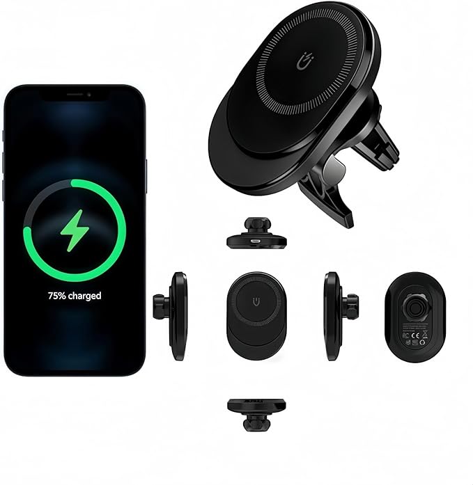 15W Magnetic Wireless Car Charger, Wireless Car Charger,Air Vent Car Phone Mount fit, Fast Charging Magnetic Phone Holder Mount for 16 Pro Plus Max 15 14 13 12 mini, Galaxy S23 S22 S21+