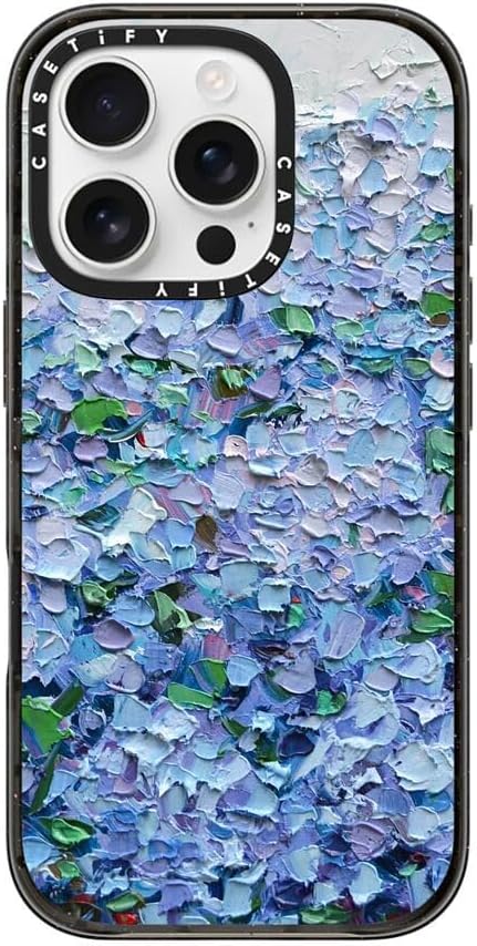 CASETiFY Impact Case for iPhone 16 Pro [Slim / 8.2 ft. 4X Military Grade Drop Protection/Compatible with Magsafe] - Nantucket Blue Hydrangeas - Clear Black