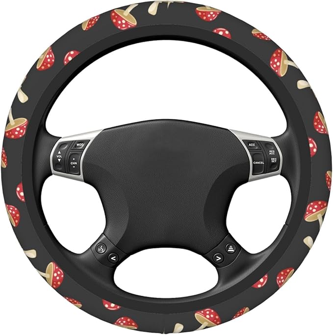 Cute Mushroom Steering Wheel Cover Women Men Elastic Stretch Soft Car Wheel Protector Universal Breathable No-Slip Car Accessories for Truck Van SUV Auto Fit 14-15 Inches