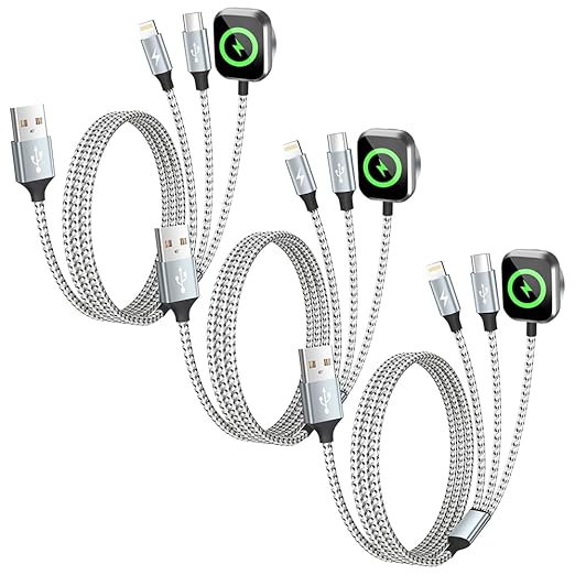 Travel Essentials 3in1 Multi Charging Cable for iPhone Watch Charger,USB A to Type C/IP/iWatch Charger, Charging Cords for Multiple Devices Compatible with iWatch Series&iPhone 16-12 5FT