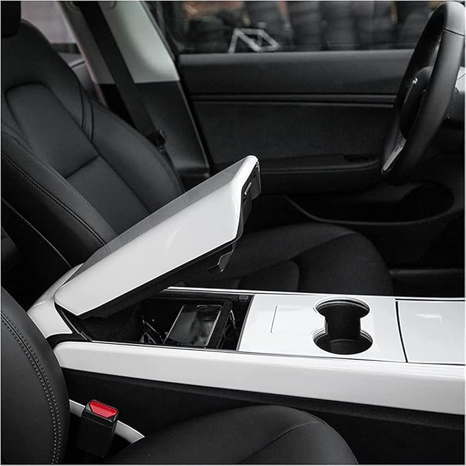 White Armrest Cover for Tesla Model 3 Model Y 2017-2023 Car Center Console Armrest Pad Trim Cover Arm Rest Box Cushion Console Protector Interior Accessories