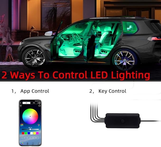 Interior Car Lights APP Control Color Change Small Size LED Light Bulb Music Sync Inside Ambient Lighting Kit USB and Charger Adapter 12V for Cars Trucks Under Dash Accessories and Motorcycle