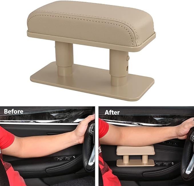 Car Driver Arm Pad Cushion Car Center Console Elbow Cushion Pad Car Door Armrest Rest Pad Adjustable Height Comfort Universal Fit for Most Car, Beige