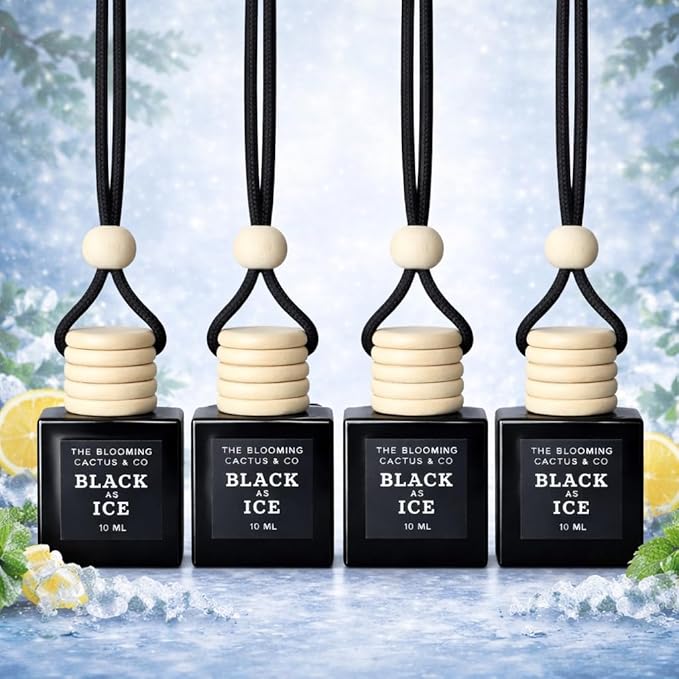 4 Pack Air fresheners | Premium Car Diffuser – Handmade in USA | Phthalate-Free, Non-Toxic Fragrance | Stylish Air Freshener for Car & Small Spaces. (10 ml All Black - Black Ice (Type) set of 4)