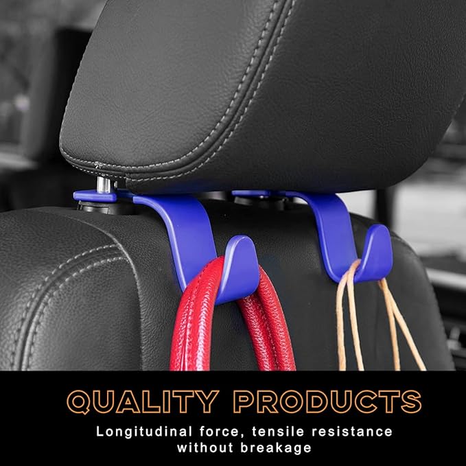 4PCS Car Seat Headrest Hook, Auto Back Seat Hanging Storage Organizer, Vehicle Seatback Hanger Holder for Purse Handbag Coat Umbrella, Universal Interior Car Accessories (Dark Blue)