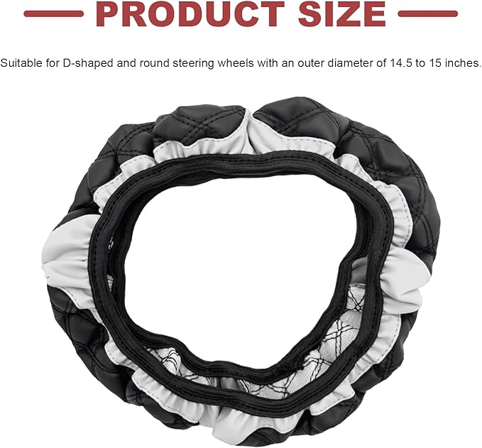 Car Steering Wheel Cover, 15 Inch Elastic Comfortable Auto Steering Wheel Protector, Anti-Slip Leather Wheel Cover Fashionable Interior Accessories for Most Cars Trucks SUVs (White)