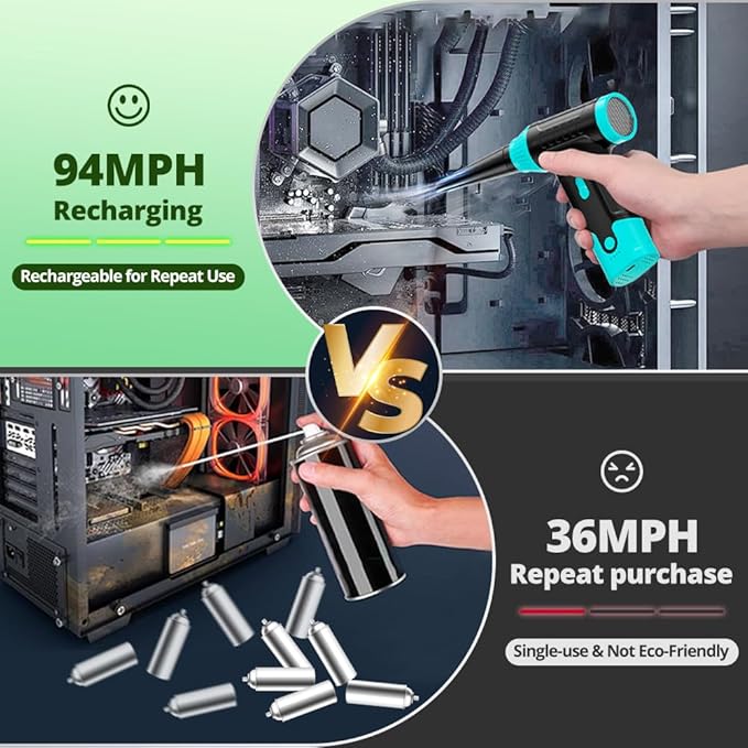 Compressed Air Duster Keyboard Cleaner - Electric Air Blower Cleaning Kit 150,000 RPM Mini Blower Spray to Dust Off Car, PC, Keyboard, Vacuum (Green)