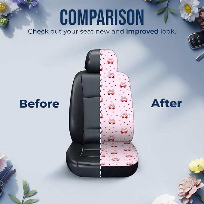 GENANY Pink Polka Dot Car Seat Covers Set of 2, Girly Breathable Front Seat Covers for Truck Sedan SUV, Cute Pink Car Accessories, for Women Men