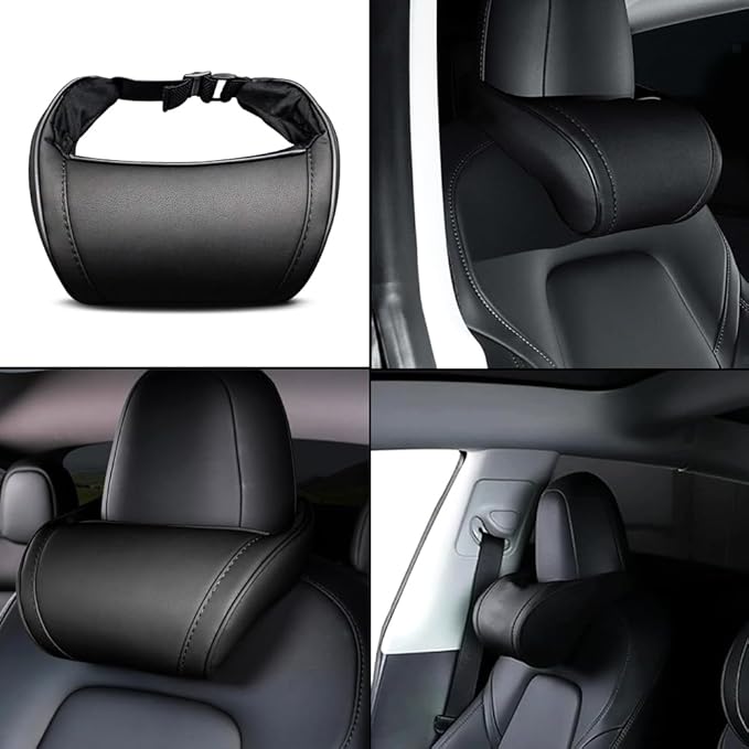Car Headrest Neck Pillow Support Memory Foam Ergonomic Design Accessory for Driving Seat Fatigue Relief Compatible with Model S X 3 Y & Cybertruck - 1 Piece