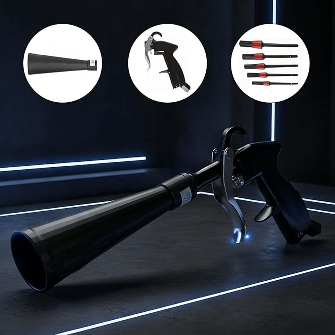 RAINPOT Saker Car Dry Cleaning Tool,60-160 PSI Compressed Air Tool for Auto Interior Cleaning, Pneumatic Duster Tool with Fine Nozzle for Vents, Crevices, and Dashboards (2 Set Nozzle)