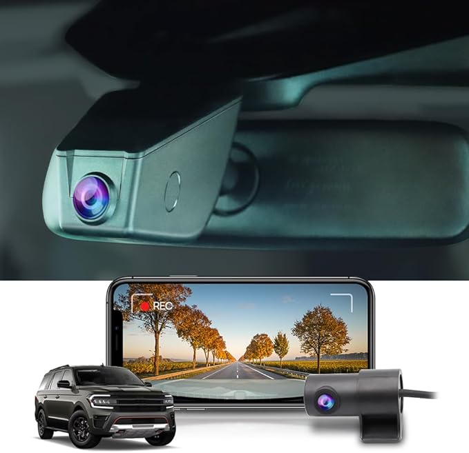 Fitcamx Front 2K+Rear 1080P Dash Cam Adapts for Ford Expedition 2018-2024 XL XLT Limited Platinum King Ranch MAX (HD2-6275), OEM Look, Dual Loop Recording, WiFi & APP, G-Sensor, Easy to Use, 64GB Card