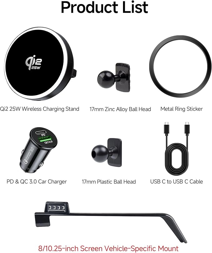 Qi2.2 Max 25W Fast Wireless Car Charger Phone Holder for 2023 2024 2025 2026 Kia NIRO/EV/Hybrid 8/10.25-Inch Screen, Magnetic Phone Mount Compatible with MagSafe