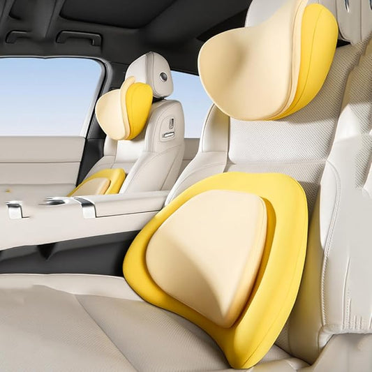 Car Headrest Lumbar Support Cushion for VW Golf VIII VI V IV III II I Mk 8 7 6 5 4 3 R GTE/GTI/GTD/Clubsport 45, Memory Foam Relieve Fatigue Breathable Car Seat Neck Pillow,Yellow-Set