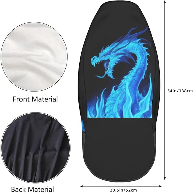 Delerain Car Seat Covers Set 2Pcs, Fire Blue Dragon Universal Front Car Seats Vehicle Enterior Protector Suitable Fits Most Car Auto SUV Sedan Truck