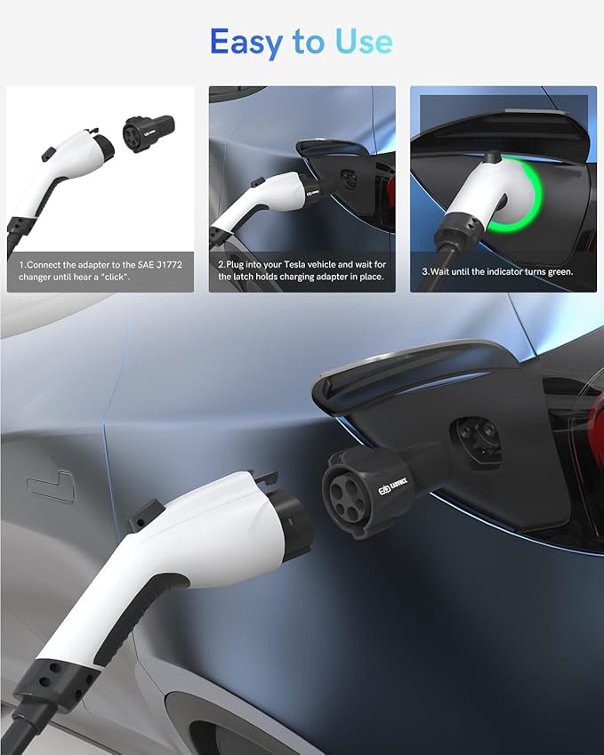 J1772 to Tesla Charger Adapter, Up to 80Amp 240v AC, Mobile EV Adapter for Tesla Model 3/Y/X/S with Fast Charging, Compatible with EVSE Charger, SAE J1772 Charging Adaptor for Tesla Cars Only