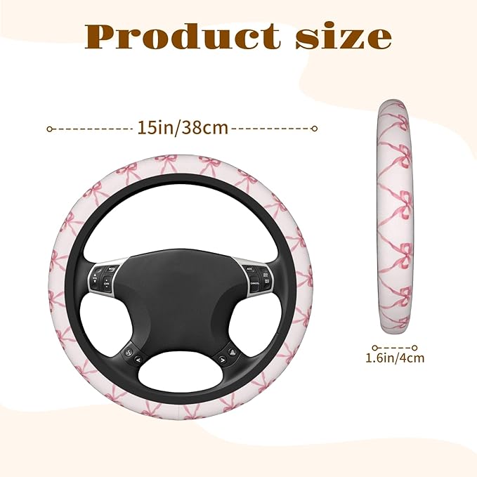 Steering Wheel Cover Accessories Neoprene Cover, Breathable Non-Slip Easy to Install Suitable for Women Men, 14.5-15.5 Inch for Car SUV Van Truck Universal - Pink Bow