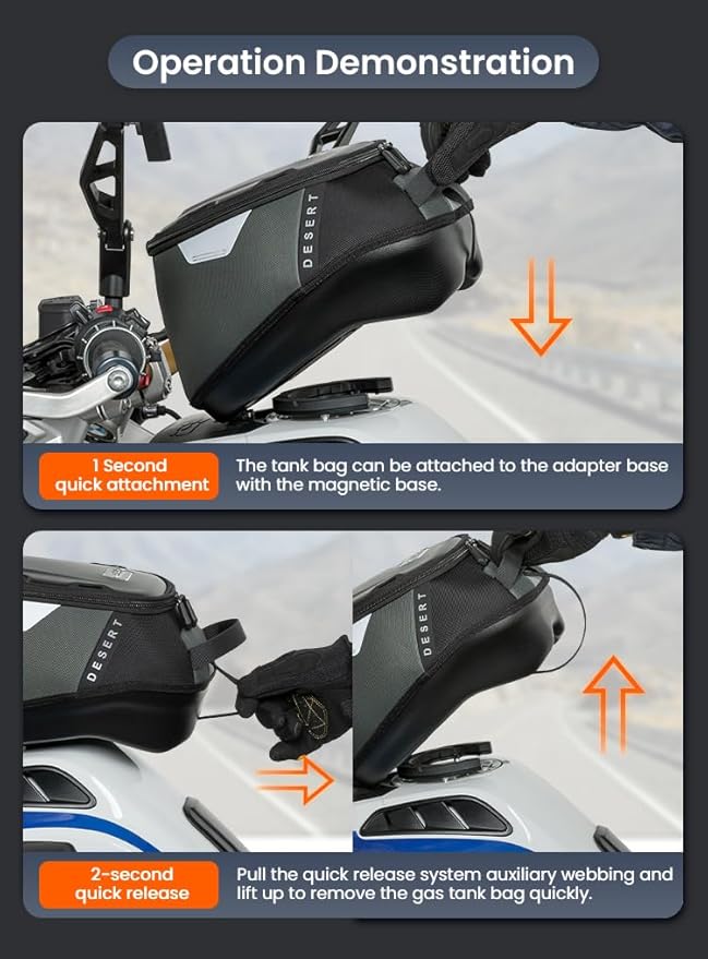 Loboo Motorcycle Tank Bag Expandable Motorcycle Bag, Magnetic Suction Quick Release ，Compatible With CFMOTO 400GT 450SR 450NK 650 GT 700CL-X 800MT 800NK