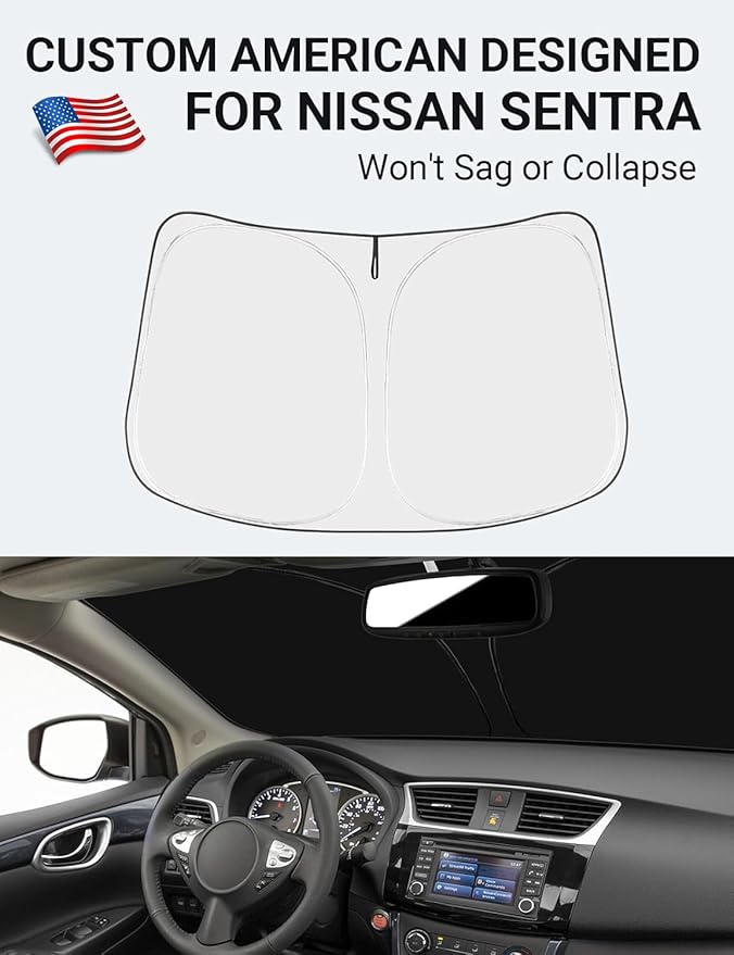 Proadsy 2026 Upgrade Front Windshield Sun Shade Foldable Sunshde Protector Custom Fit 2013-2019 Nissan Sentra S, SV, SR, Sedan Accessories