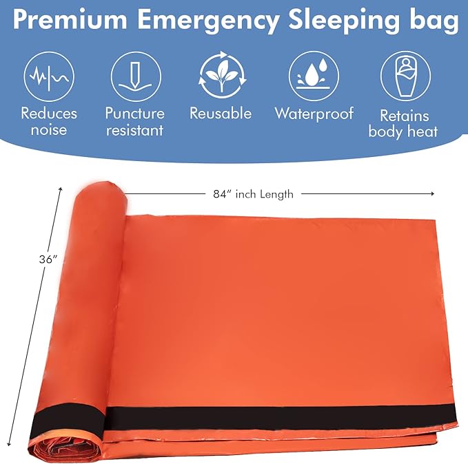 NovaMedic Emergency Sleeping Bag 5 Pack – 84"x36" Thermal Mylar Survival Bivy Sack – Waterproof, Lightweight & Compact Emergency Blanket for Camping, Hiking, Outdoor Survival & Travel