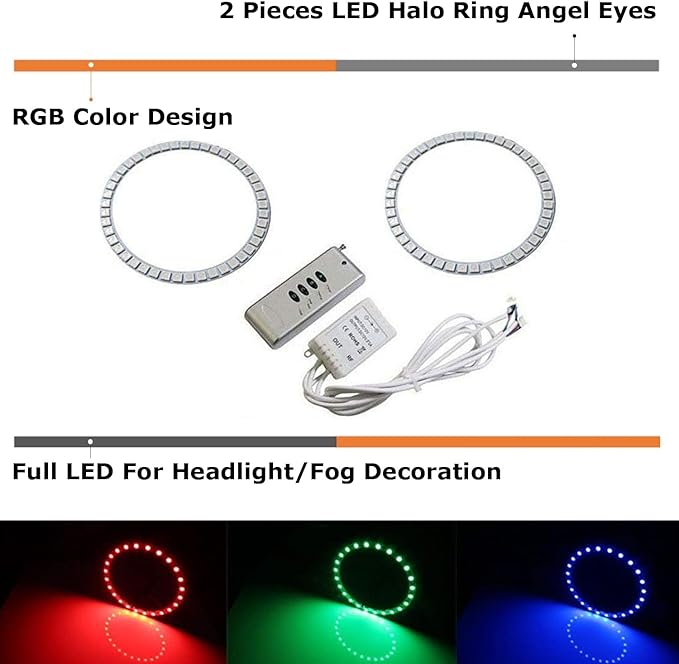 iJDMTOY 7-Color RGB LED Halo Ring Lighting Kit Compatible with 2009-2020 Nissan 370Z Projector Front Road Illuminating Light Retrofit w/Adjustable Setting