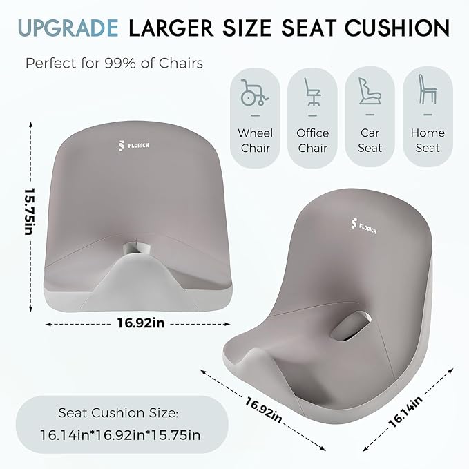 Car Seat Cushion and Lumbar Support Pillow, Larger Memory Foam Seat Cushion, Ergonomic L-Shaped Design Cushion for Back Pain Relief, Non-Slip Driving Cushion for Car, Office, Truck, Wheelchair-Gray