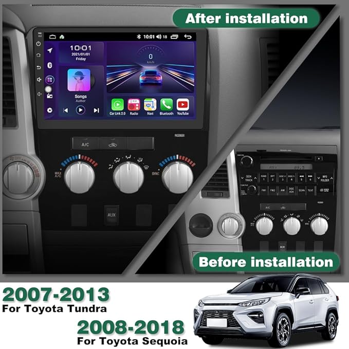 Android 13 Car Radio Stereo for Toyota Tundra 2007-2013 Toyota Sequoia 2008-2018 with 2G RAM 64G ROM Wireless Carplay Android Auto, 10-inch Touch Screen Head Unit, GPS Bluetooth
