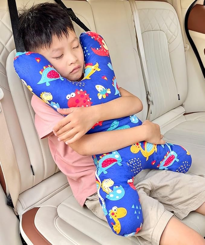 X-Shaped Car Travel Pillow for Cars Seat Kids Adults Head and Body Support Pillow Cartoon Neck Pillows Soft Long-Distance Travel Car Sleeping Seat Belt Pillows Breathable Cars Aircraft Travel Cushion