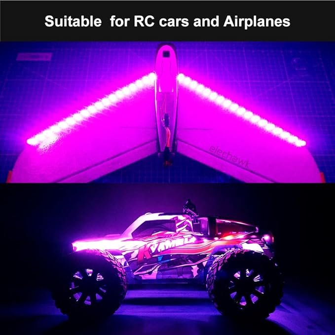 Waterproof LED Light Strips for RC Cars Trucks Airplanes Boats Drones Fixed Wing AR Wing Model Underglow Light (Pink)