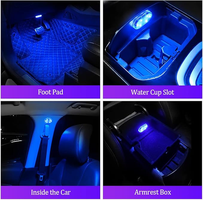 4 PCS Car Led Lights Interior,7 Colors Ambient Lighting Car Interior,USB Rechargeable Car Interior Reading Light,Portable Led Lights for Car