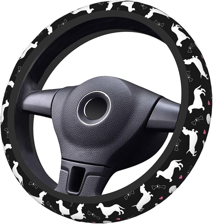 Dachshund Lovers Steering Wheel Cover for Women Elastic Rubber Steering Wheel Universal 15 Inch Fit for Cars, Auto, SUVs