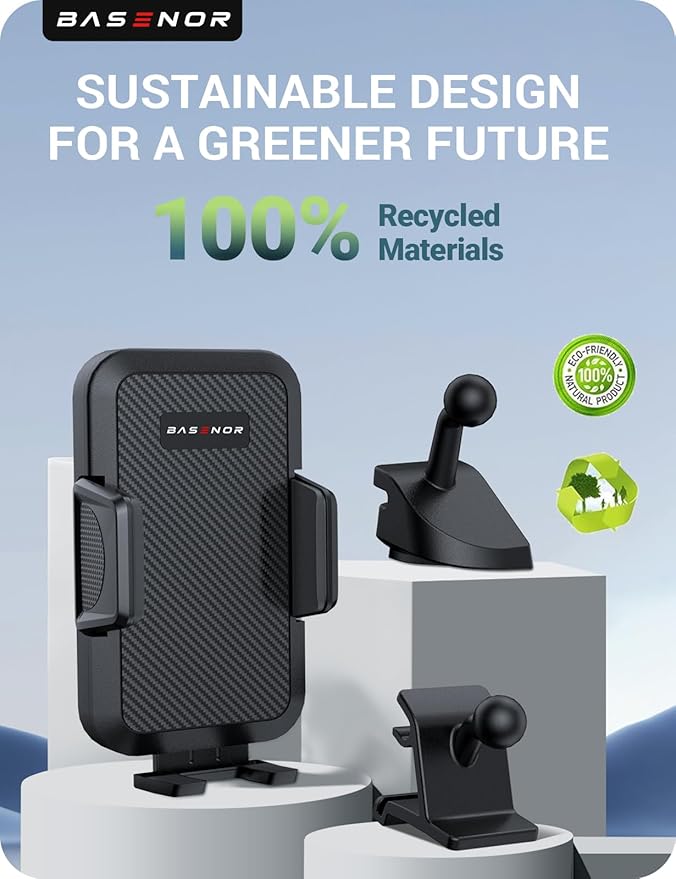 BASENOR Phone Mount for 2025 2026 Tesla Model Y Juniper/Model 3 Highland, Dashboard Phone Holder Does Not Block View [No Adhesive][Dual Arms][360° Adjustable] Tesla Accessories Fit All Smartphone