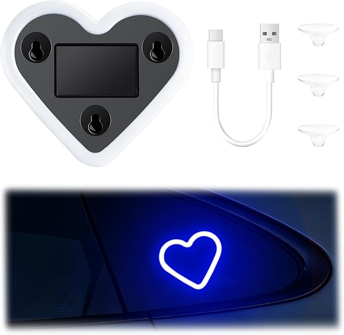 iFunyLED Car LED Interior Lights, Heart-Shaped Ambient Light for Windows, 5 Lighting Modes, Charging Through Type-c and Solar Energy, Car Decorations for Women Men, Pack of 1, (Blue)