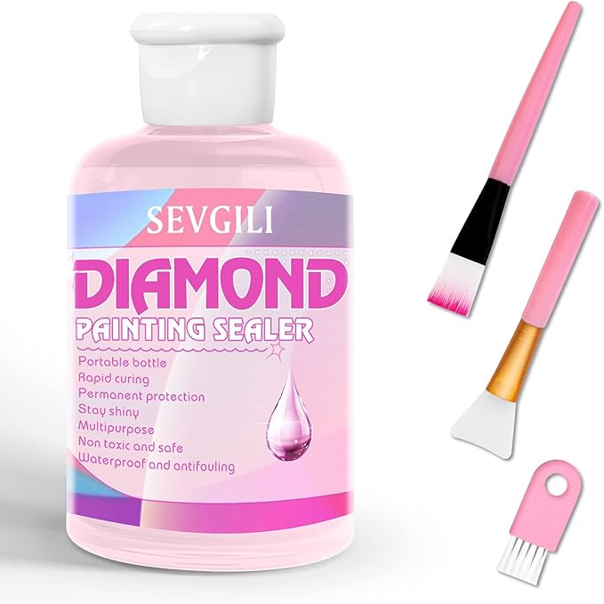 sevgili Diamond Painting Sealer Kits 120ML with Brushes, Diamond Art Sealer Puzzle Glue Diamond Painting Accessories and Tools for Adults (4OZ)